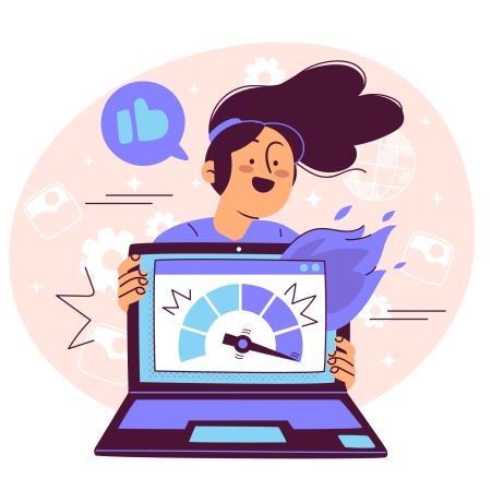 Ilustración de una mujer sosteniendo un ordenador donde se ve un gráfico de velocidad en su máximo nivel