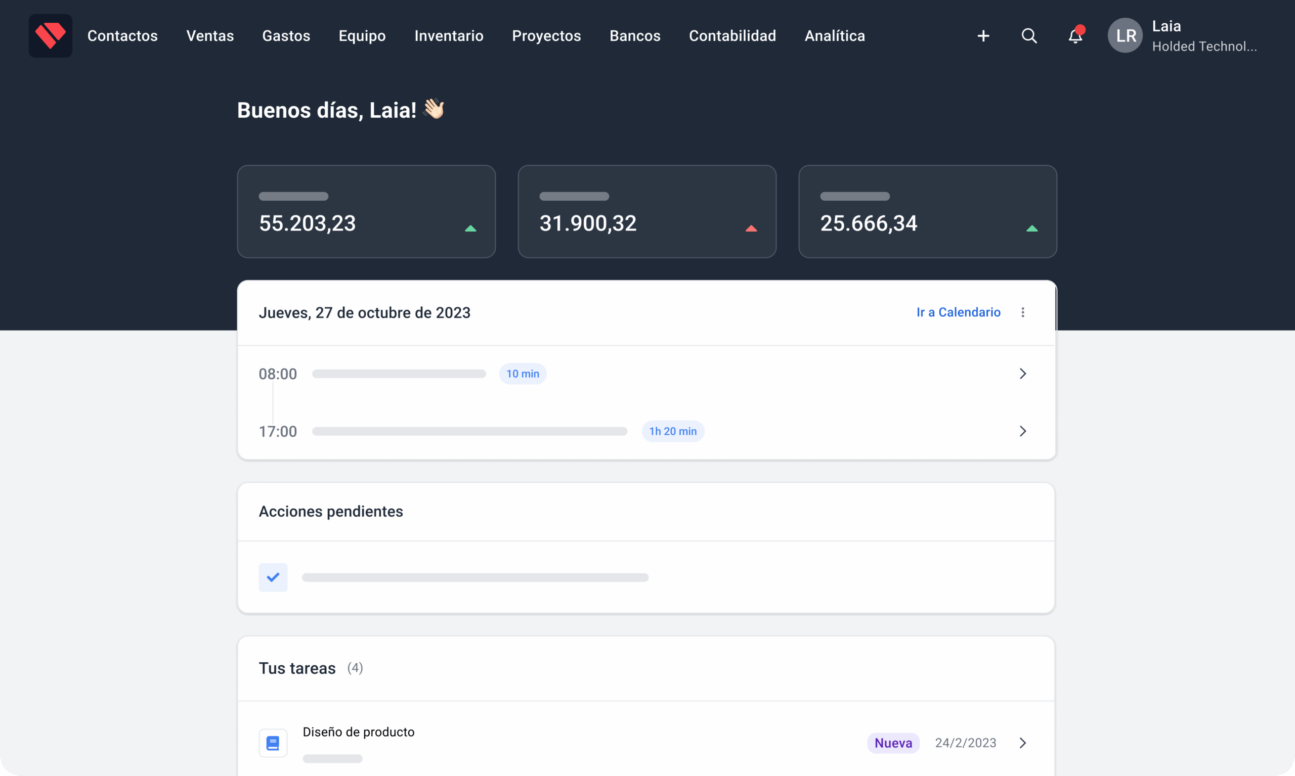 Imagen de los datos que aparecen en Holded
